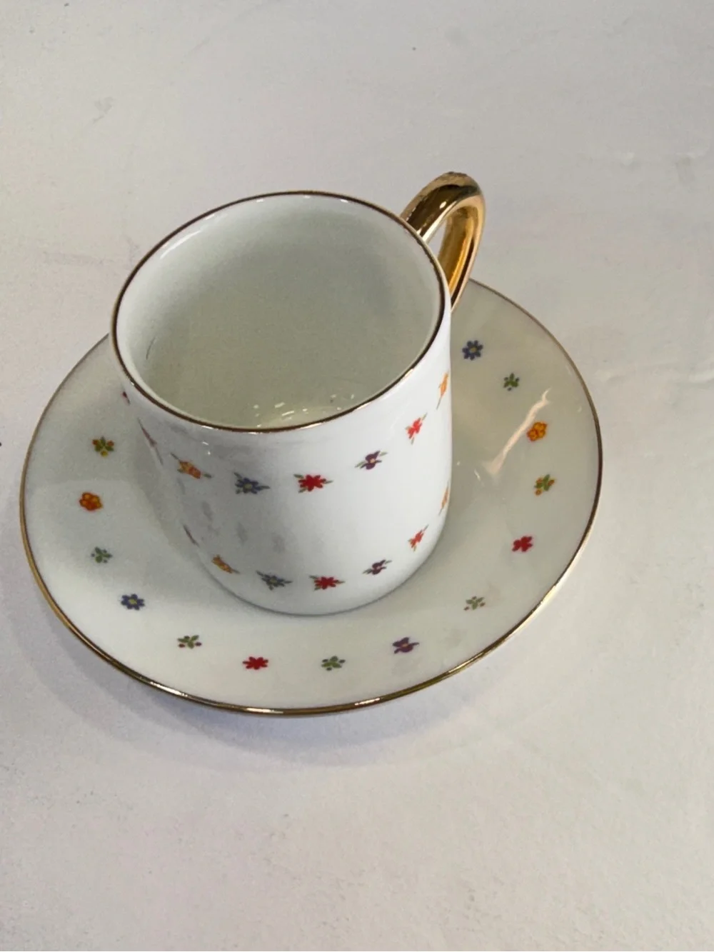 Vintage Mini Teacup Saucer Set Floral “Coffee, Tea, My Friends & Me” 1998 J&S